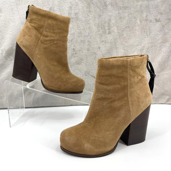 Jeffrey Campbell Rumble Tan Suede Chunky Heel Bootie Ankle Boot - Picture 1 of 14
